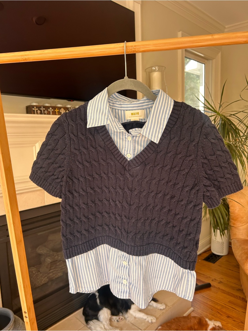 Anthropologie Maeve Cable-Knit Layered Sweater Top